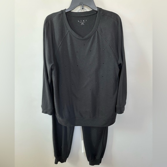 Lane Bryant LIVI Black Sparkled Lounge Outfit - Picture 1 of 8